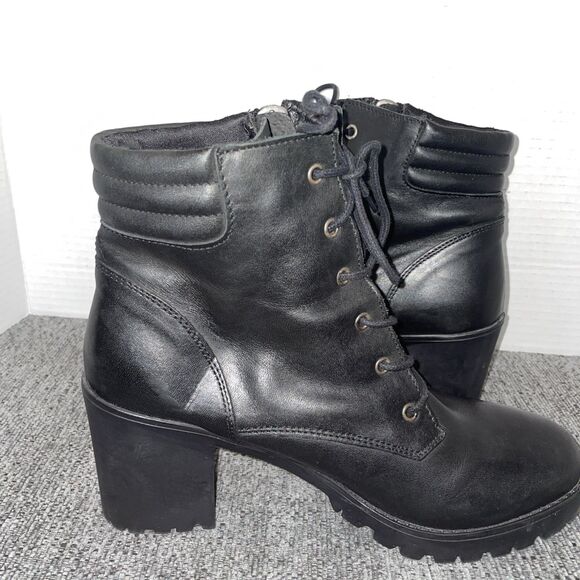 Steve Madden Booties Womens 10 Black Lace Up Leather High Heel Moto Ankle Boots - Picture 8 of 14